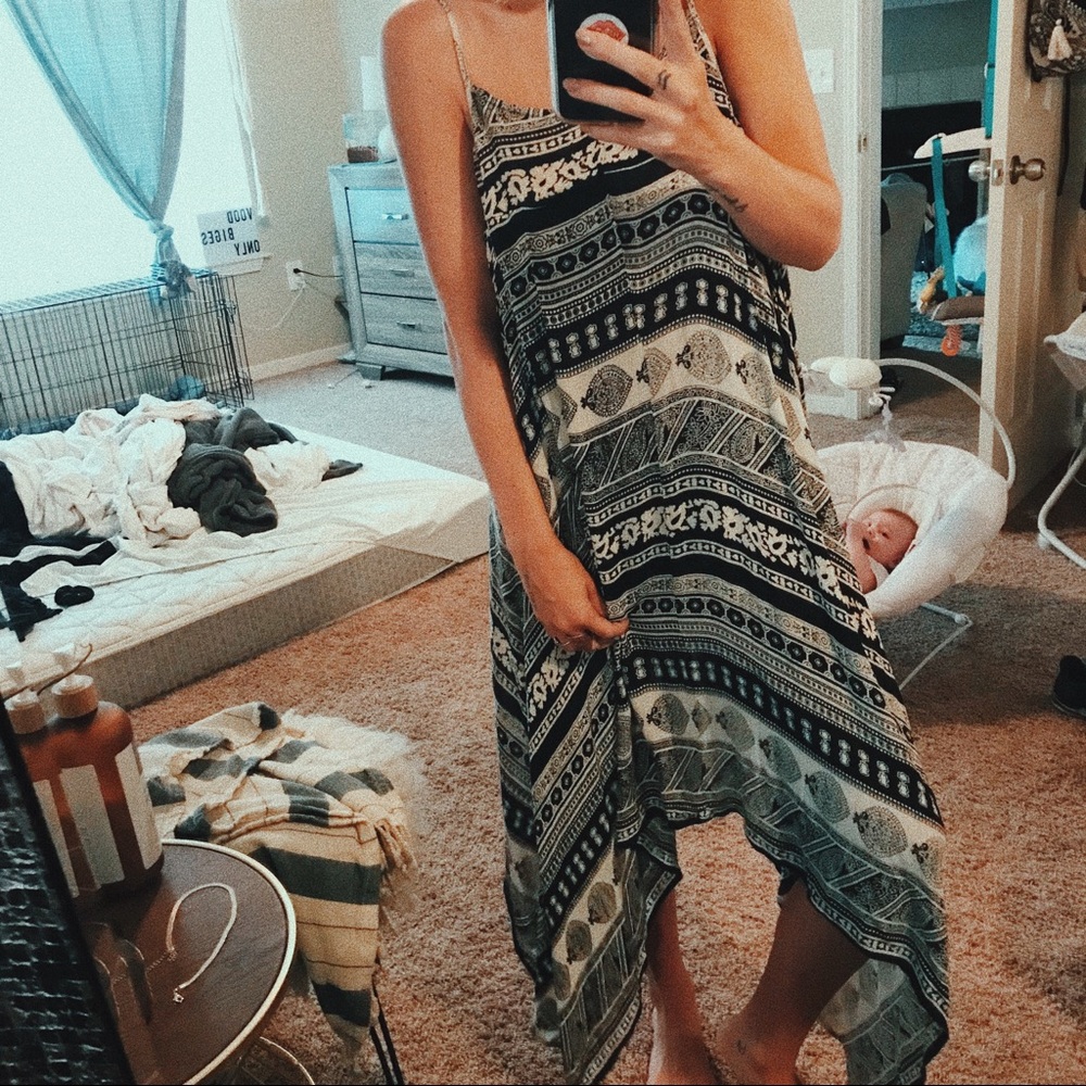 Boho Black White Dress